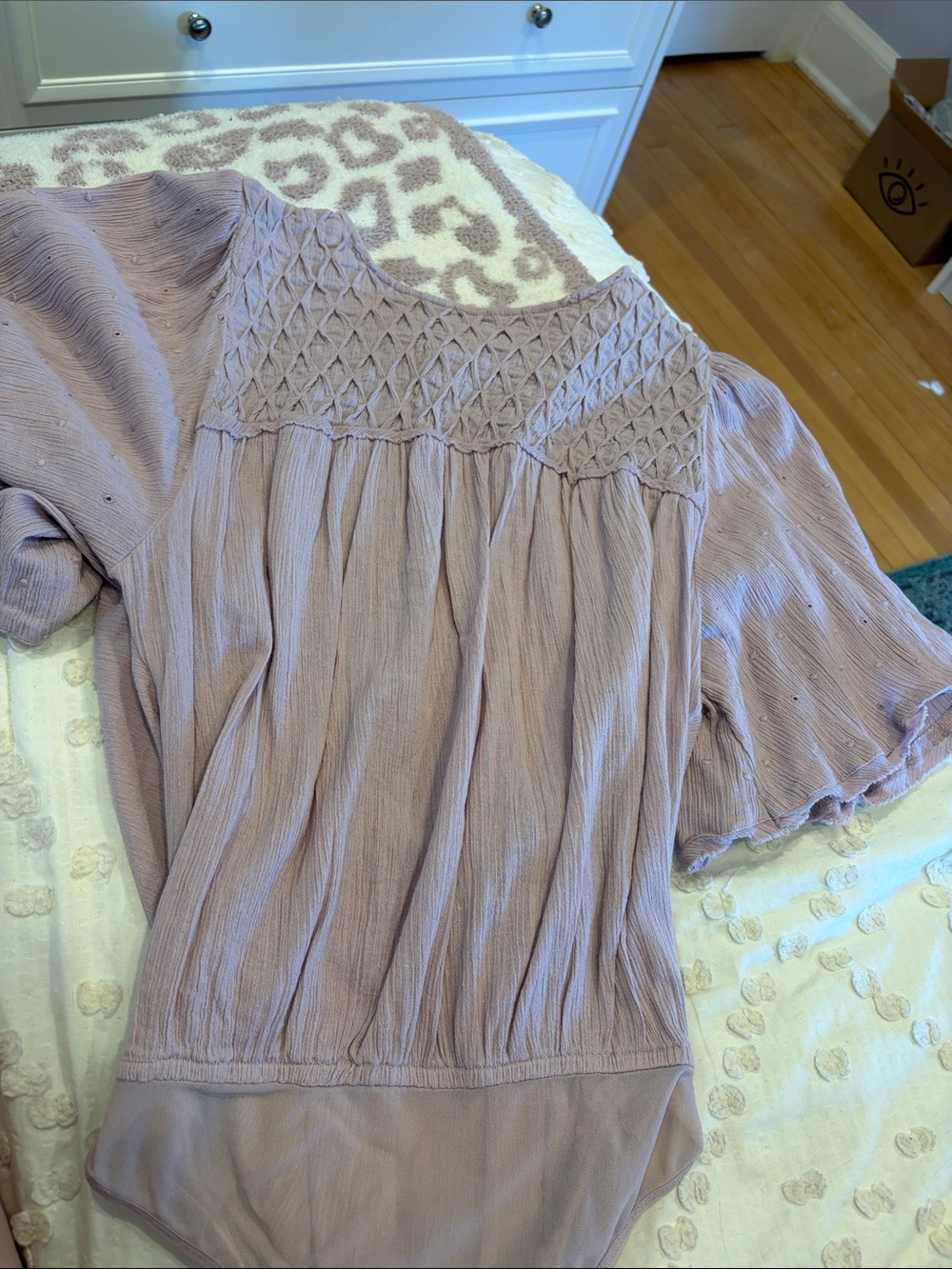 Free People Smocked Yoke Lavender Bodysuit